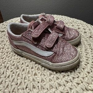 • Vans • Toddler Girls Old Skool Pink Glitter Velcro Sneakers 8.5